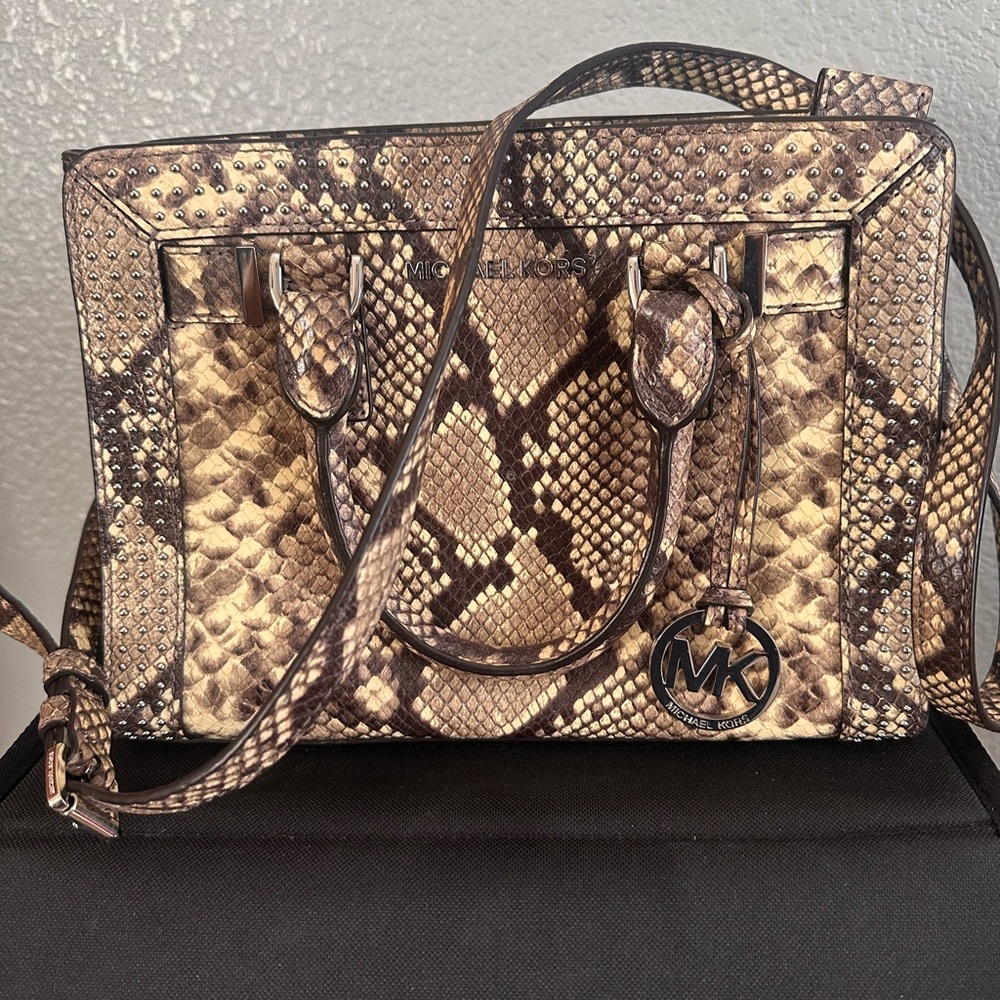 Michael Kors Brown Satchel with Exotic Snake Pattern